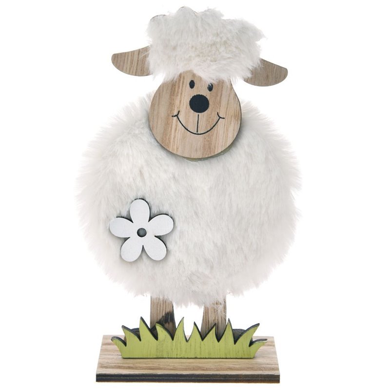 Πασχαλινό Διακοσμητικό Πρόβατο με Λευκή Γούνα Ξύλινο 16 εκ.