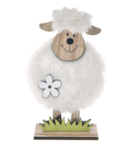 Πασχαλινό Διακοσμητικό Πρόβατο με Λευκή Γούνα Ξύλινο 16 εκ.