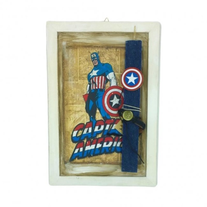 Πασχαλινή Λαμπάδα Captain America Βραχιόλι Ασπίδα και Κάδρο 37x25 εκ.