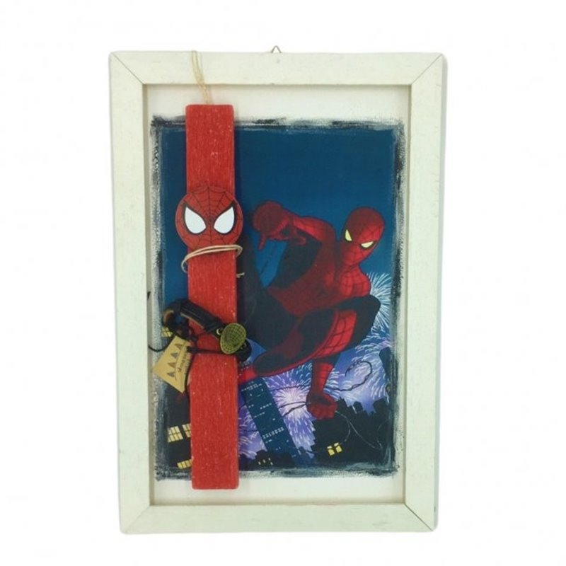Πασχαλινή Λαμπάδα Spiderman Βραχιόλι Μάσκα και Κάδρο 37x25 εκ.