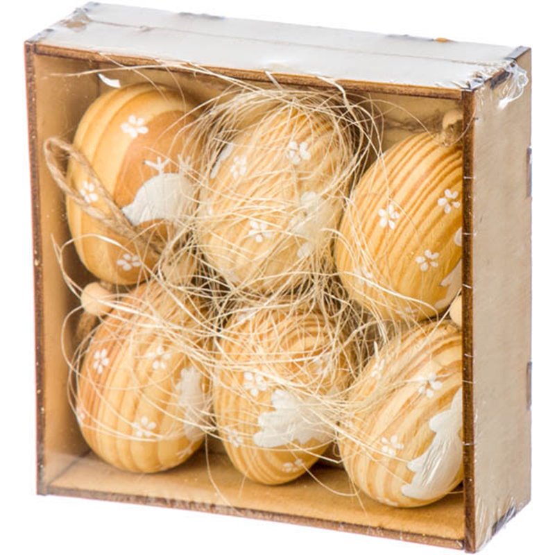 Πασχαλινά Διακοσμητικά Αυγά Ξύλινα Σετ 6 τμχ. 6 εκ.
