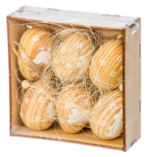 Πασχαλινά Διακοσμητικά Αυγά Ξύλινα Σετ 6 τμχ. 6 εκ.