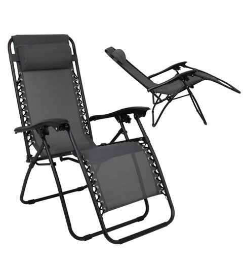 Super Relax Πολυθρόνα με Υποπόδιο Steel Textilene Ανθρακί 165x65x112 εκ.
