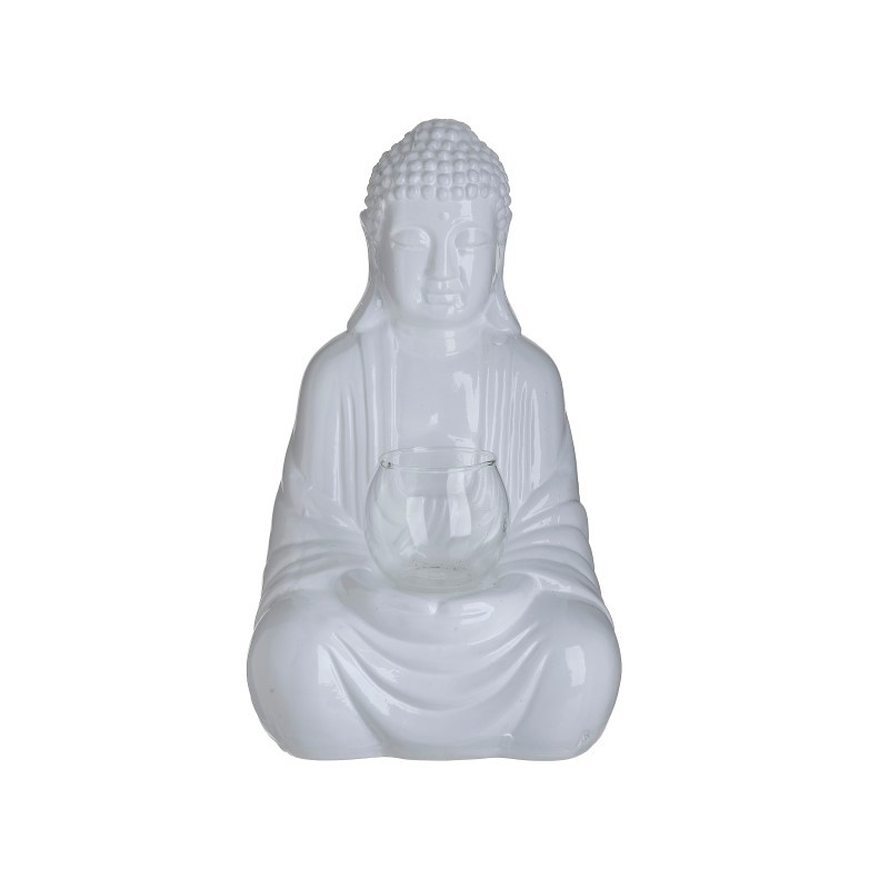 Διακοσμητικός Βούδας Κηροπήγιο Polyresin Λευκό 17x14x29 εκ.   