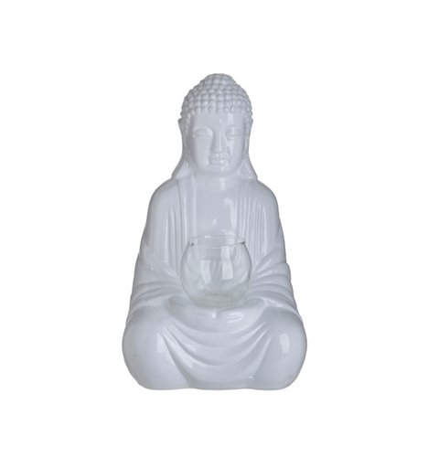 Διακοσμητικός Βούδας Κηροπήγιο Polyresin Λευκό 17x14x29 εκ.   