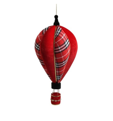 Κρεμαστό Διακοσμητικό Υφασμάτινο Αερόστατο Κόκκινο Καρό 65 εκ.