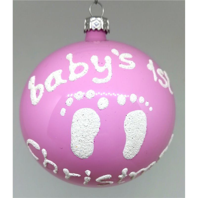 Μπάλα Γυάλινη Ροζ Decor Πατουσάκια Baby First Christmas 10 εκ.