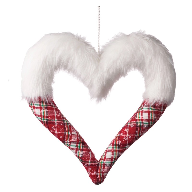 Κρεμαστό Διακοσμητικό Υφασμάτινο Καρδιά Καρό Γούνα Λευκή 34x35 εκ. 