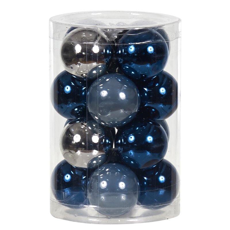 Μπάλα Γυάλινη Μπλε Ασημί Σετ 16 τμχ. 3,5 εκ. 