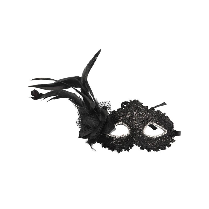 Αποκριάτικο Αξεσουάρ Μαύρη Μάσκα Ματιών με Λουλούδι