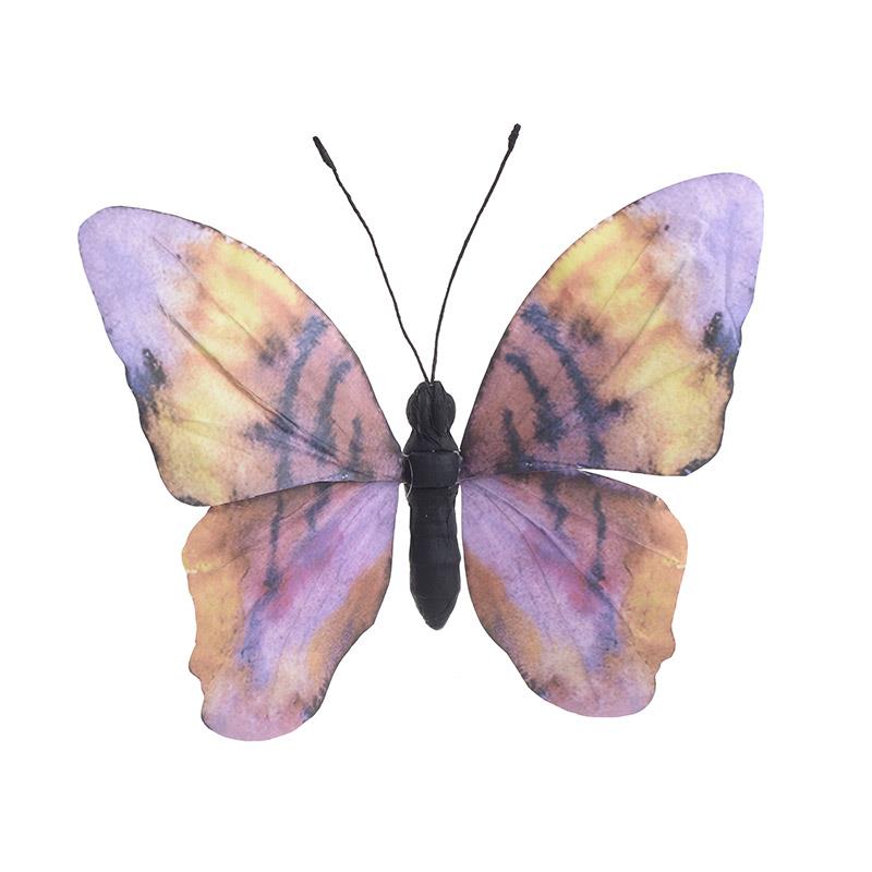 Διακοσμητική Πεταλούδα Υφασμάτινη Μωβ Κίτρινη 22 εκ.   