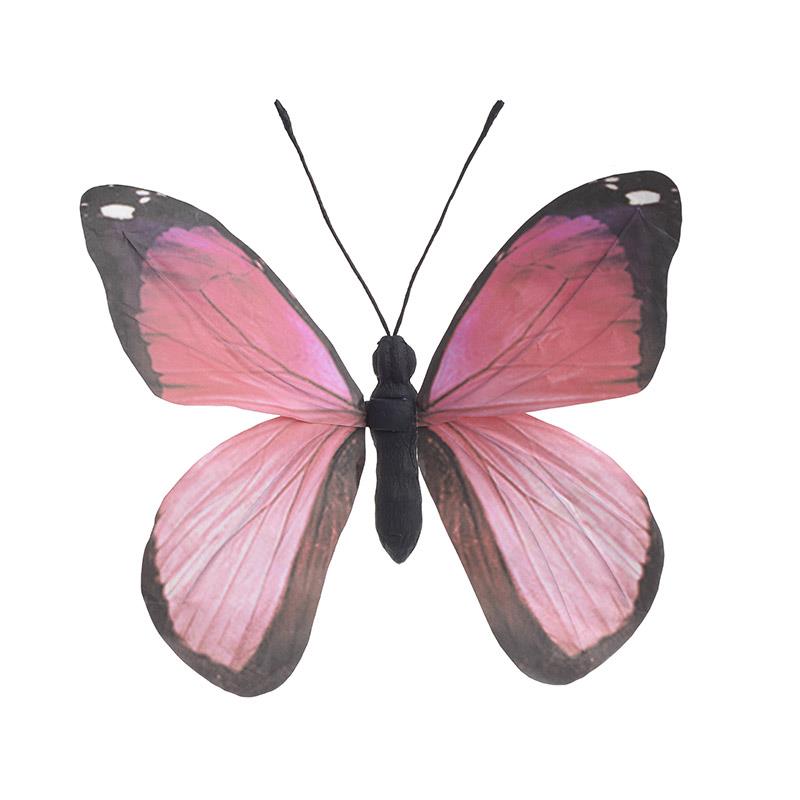 Διακοσμητική Πεταλούδα Υφασμάτινη Ροζ Μαύρη 22 εκ.   