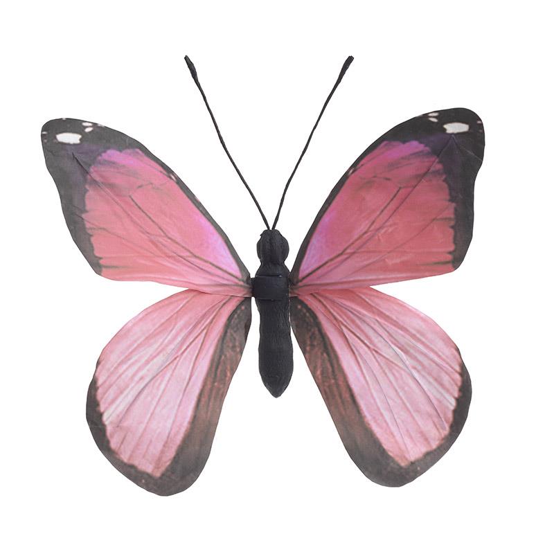 Διακοσμητική Πεταλούδα Υφασμάτινη Ροζ Μαύρη 36 εκ.   
