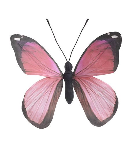 Διακοσμητική Πεταλούδα Υφασμάτινη Ροζ Μαύρη 36 εκ.   