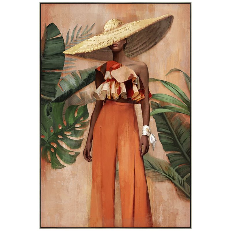 Διακοσμητικός Πίνακας Ελαιογραφία σε Καμβά με Κορνίζα Γυναίκα με Καπέλο 82x122 εκ.
