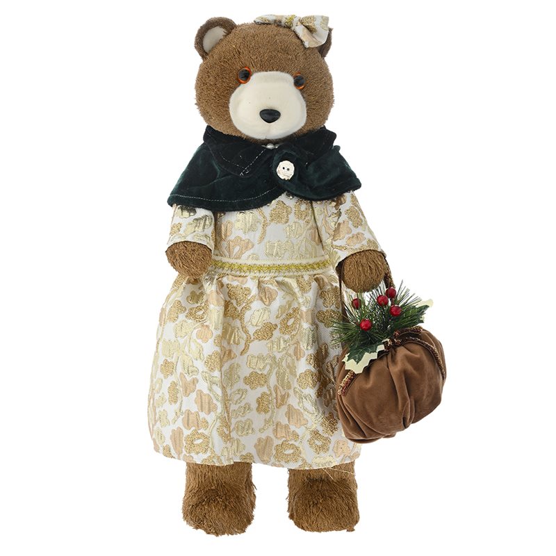 Αρκούδα Ψάθινη με Φόρεμα Χρυσό 50 εκ.