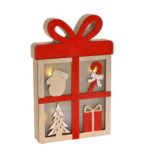 Χριστουγεννιάτικο Διακοσμητικό Ξύλινο Κουτί Δώρου Φωτιζόμενο 13x3x20 εκ.  