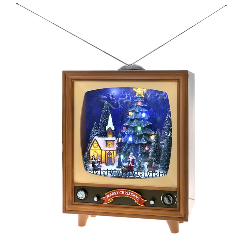 Χριστουγεννιάτικο Διακοσμητικό Polyresin Τηλεόραση Μουσική Κίνηση Φως 38x29x51 εκ. 