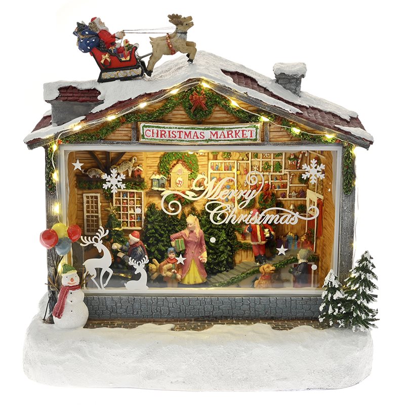 Χριστουγεννιάτικο Διακοσμητικό Polyresin Μαγαζί Μουσική Κίνηση Φως 27x15x27 εκ.
