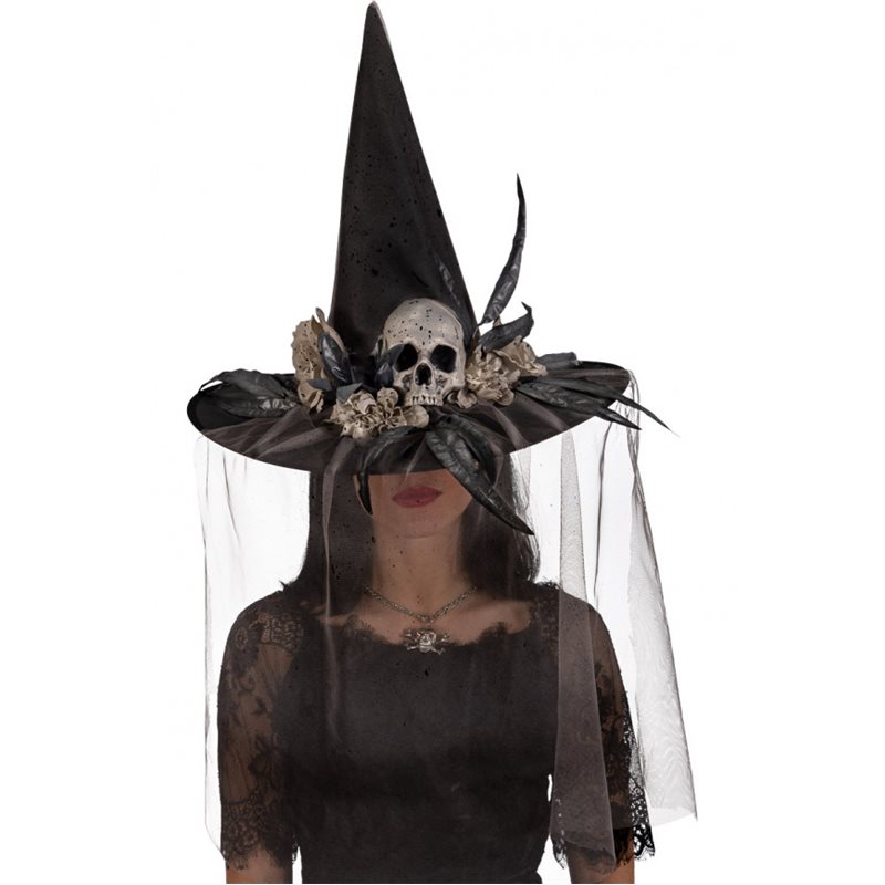 Αποκριάτικο Αξεσουάρ Halloween Καπέλο Μάγισσας με Νεκροκεφαλή