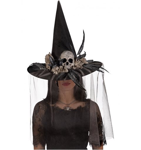 Αποκριάτικο Αξεσουάρ Halloween Καπέλο Μάγισσας με Νεκροκεφαλή