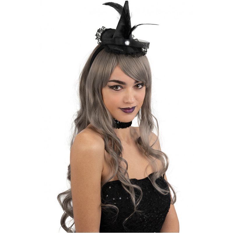 Αποκριάτικο Αξεσουάρ Halloween Στέκα Μίνι Καπέλο Μάγισσας Μάυρο με Πετράδι 