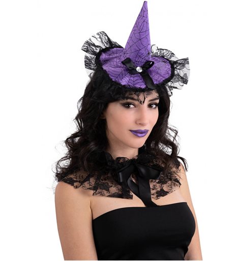 Αποκριάτικο Αξεσουάρ Halloween Στέκα Μίνι Καπέλο Μάγισσας  Μωβ