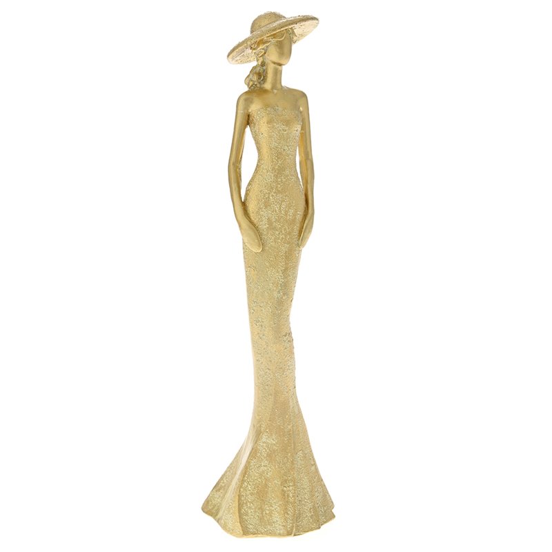Διακοσμητικό Αγαλματίδιο Polyresin Κοπέλα με Καπέλο Χρυσή 9x8x30 εκ. 