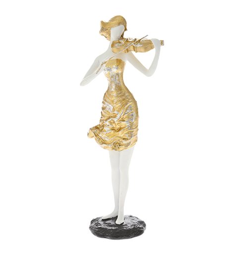 Διακοσμητικό Αγαλματίδιο Polyresin Κοπέλα με Βιολί Χρυσή 13x10x25 εκ. 