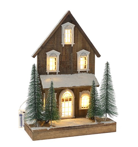 Χριστουγεννιάτικο Διακοσμητικό Ξύλινο Σπίτι Φωτιζόμενο 32x14x45 εκ.