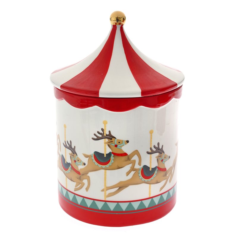 Χριστουγεννιάτικη Polyresin Μπισκοτιέρα Τσίρκο με Ταράνδους Φ15x22 εκ.