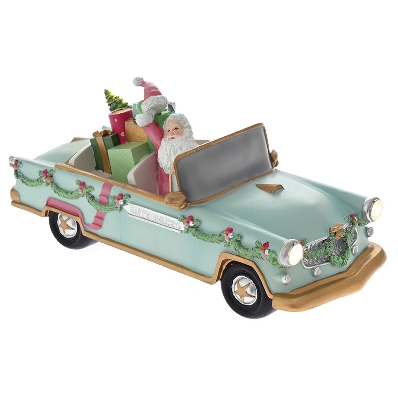 Χριστουγεννιάτικο Διακοσμητικό Polyresin Vintage Αυτοκίνητο με Αγ.Βασίλη Φωτιζόμενο 31x13x14 εκ.