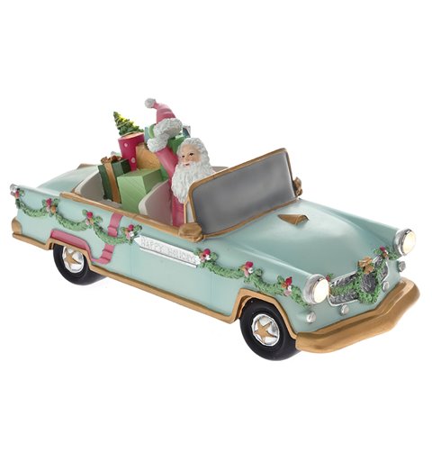 Χριστουγεννιάτικο Διακοσμητικό Polyresin Vintage Αυτοκίνητο με Αγ.Βασίλη Φωτιζόμενο 31x13x14 εκ.