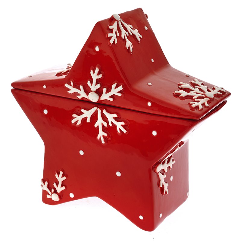 Χριστουγεννιάτικη Μπισκοτιέρα Polyresin Κόκκινο Αστέρι με Λευκές Νιφάδες 19x9x18 εκ. 