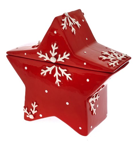 Χριστουγεννιάτικη Μπισκοτιέρα Polyresin Κόκκινο Αστέρι με Λευκές Νιφάδες 19x9x18 εκ. 