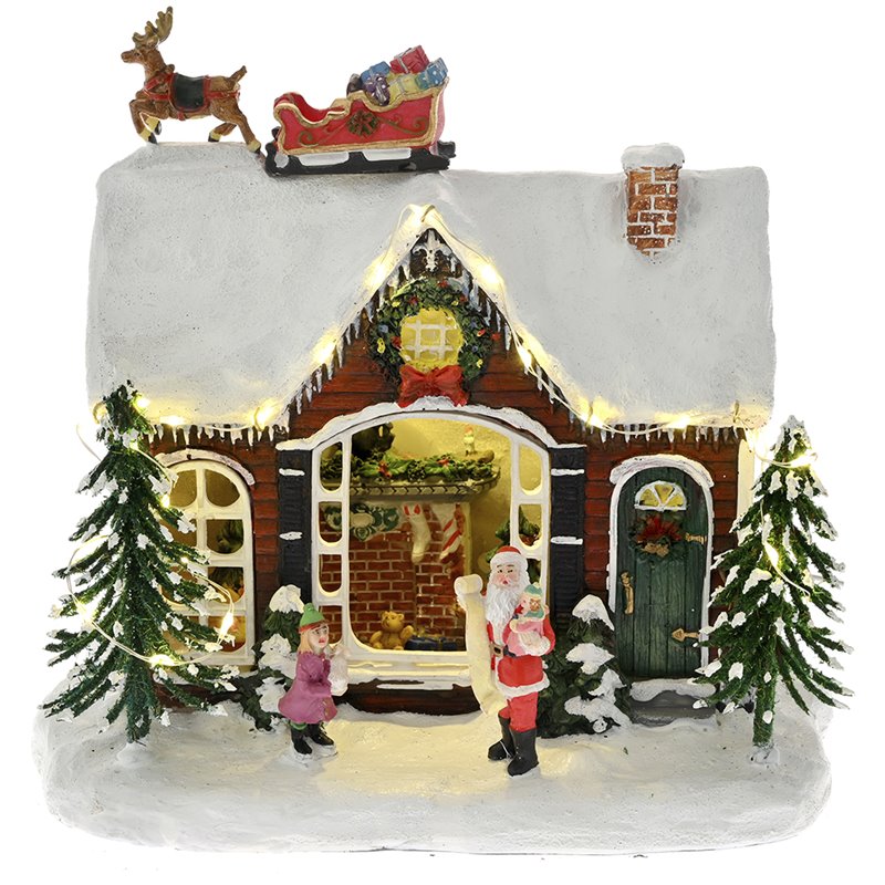Χριστουγεννιάτικο Διακοσμητικό Polyresin Σπίτι Του Αγ.Βασίλη Φωτιζόμενο 23x15x20 εκ.