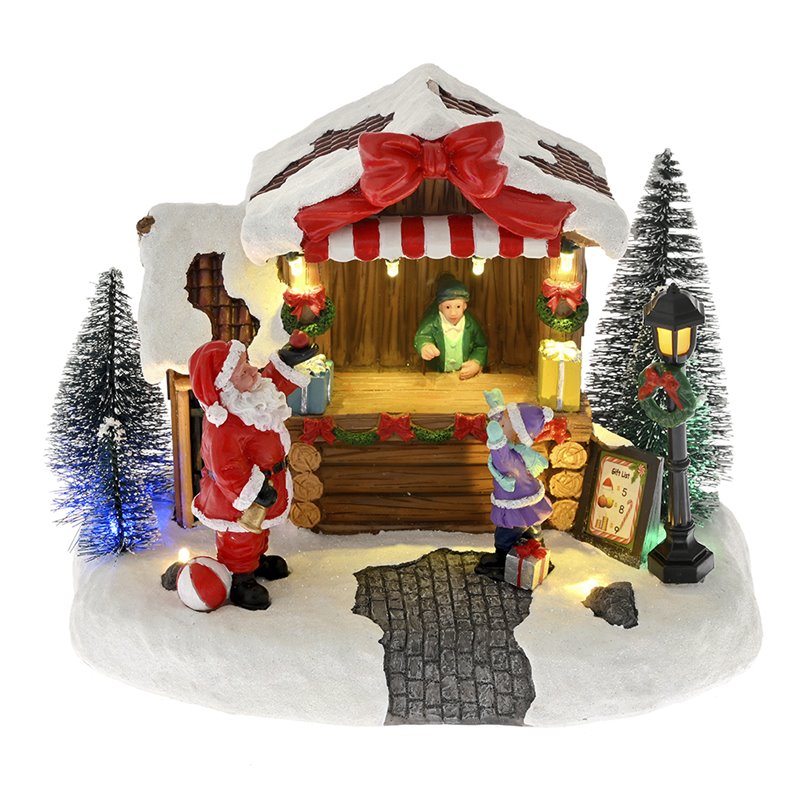 Χριστουγεννιάτικο Polyresin Μαγαζί Αγ.Βασίλη με Δώρα Φωτιζόμενο 21x14x16 εκ.
