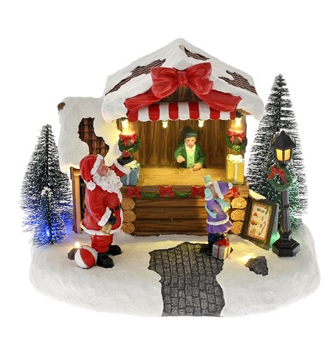 Χριστουγεννιάτικο Polyresin Μαγαζί Αγ.Βασίλη με Δώρα Φωτιζόμενο 21x14x16 εκ.