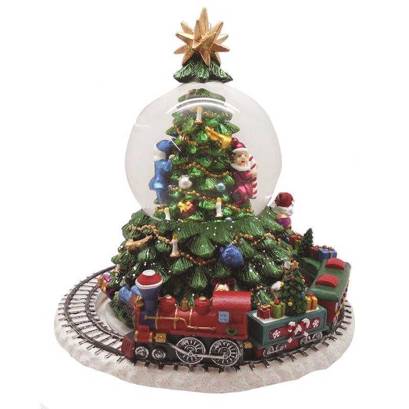 Χριστουγεννιάτικη Χιονόμπαλα Polyresin Αγ.Βασίλης με Τρένο Κουρδιστή 16x20 εκ.