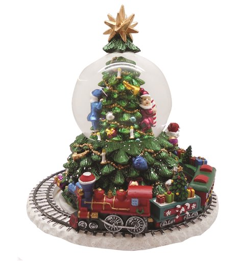 Χριστουγεννιάτικη Χιονόμπαλα Polyresin Αγ.Βασίλης με Τρένο Κουρδιστή 16x20 εκ.
